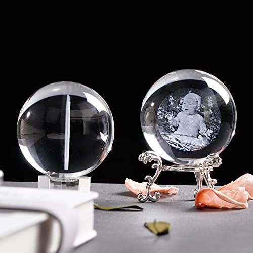Xingfa Прилагодено стакло топка со фото, 2Д ласерска врежана кристална фото топка со база, прилагодена кристална фотографија, прилагодени