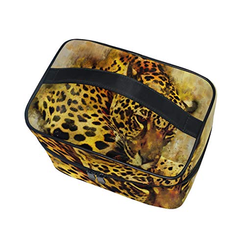 Пренослив Акварел Леопард Патување Козметичка Торба Шминка Торба Шминка Случај Организатор Воз Случај Тоалет Торба Со Голем Капацитет За Козметика