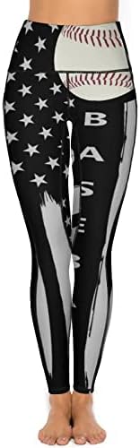 Бејзбол Со Американско Знаме Женски Јога Хеланки Тесни Јога Панталони Контрола На Стомакот Тренингот Панталони Со Џебови