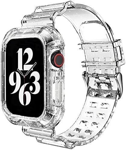 Рачен зглоб-Б Компатибилен за Apple Watch Band 45mm 44mm 42mm 41mm 40mm 38mm 49mm, Транспарентен Кристално Чист Часовник Спортски Случај И Бенд за Iwatch Серија 8/7/6/5/4/Se Жени Мажи