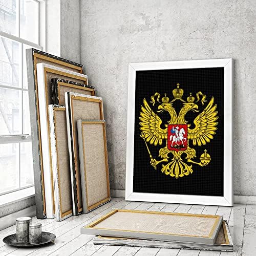 Палто на рацете на Русија орел Комплети за сликање со целосен квадрат за дијаманти со рамка за сликарска уметност за декорација на wallидови