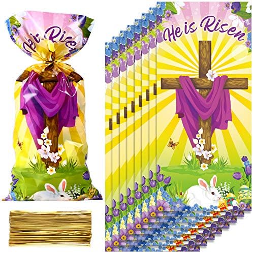 100 Парчиња Пластични Велигденски Третираат Кеси, Инспиративна Тој Е Воскреснат Знак Јасно Целофан Колаче Бонбони Добра Третираат