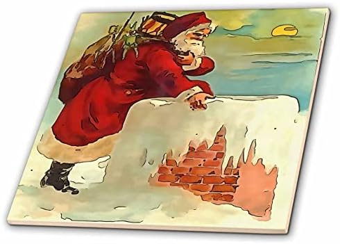 3дроза Дедо Мраз Зачекори Во Оџакот На Покривот Црн Преглед Уметност-Плочки