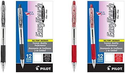 Пилот EasyTouch Realbable & Rutractable Ballpoint Pens, Fine Point, Black Ink, 12-Pack & EasyTouch Filblable & Rutractable Ballpoint