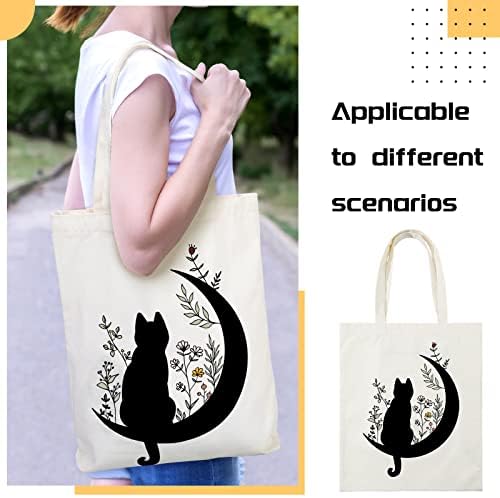 6 Парчиња Canетска Торбичка За Платно За Жени Црна Мачка Цвет Слатки Торбички Смешни Торби За Книги Со Џеб Со Патент Библиотека За Повеќекратна
