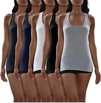 Секси основи на женски 5 пакувања со активна фитнес тренинг спортски памук резервоар за истегнување врвови