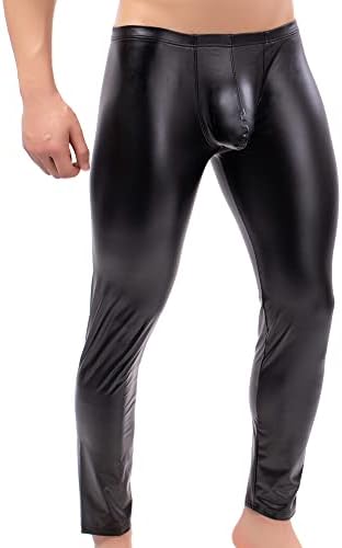 Тесни панталони за машки Qiati Faux кожни мажи хеланки долги панталони пунки тенок панталони клубски танц