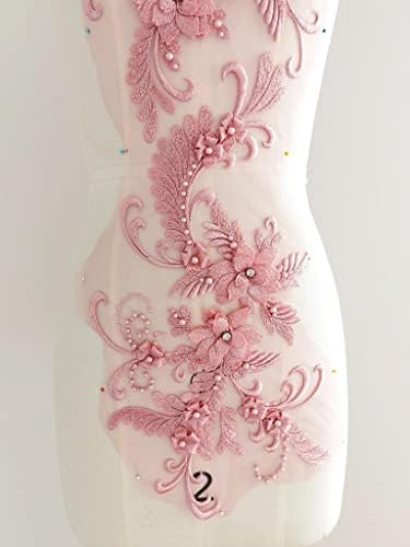 Розова апликација чипка, каросерија, розова брада, розова 3Д чипка цветна чипка ткаенина розова тул за фустан П.