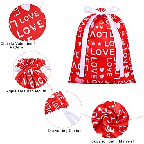 Fovths 9 пакуваат големи вреќи за подароци за в Valentубените со влечење сатен ткаенина за завиткување на торби за завиткување најголемиот