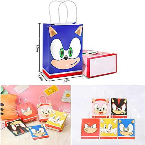 MOFTOY 20 ПАРЧИЊА Sonic Инспирирани Партиски Хартиени Кеси За Sonic Испораките За Роденден На Birот Фаворизираат Добри Кеси За Бонбони Чанти