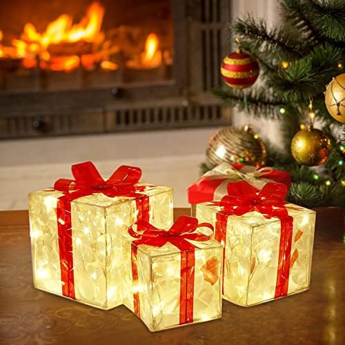 Божиќна блескава декорација кутија за подароци украс со лак Божиќно осветлување кутија отворено светло осветлување Божиќна кутија отворено