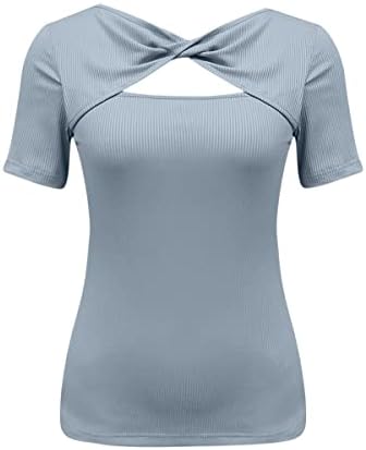 Nxxyeel летна блуза за жени со кратки ракави, вклопуваат кошули со пулвер, цврста боја, шуплива, случајна тенок сите врвови