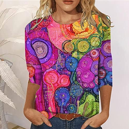 Врвови за празници за жени, y2k врвови шарени печатени маици за печатење графички џемпери џемпери 3/4 врвови на ракави