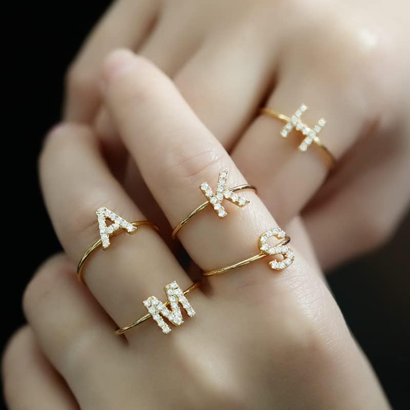 Ttndstore Злато Почетна буква ringsвони за жени циркон Кристал Азбука Свадба прстен DIY Име прсти за прсти за прсти за женски