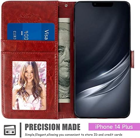 Случајот со сини џеб Shencang, погоден за iPhone 14 Plus Snake Cobra Art-11 Cash & Id Holder Card Slots Chickstand Multifunction Case Case Case