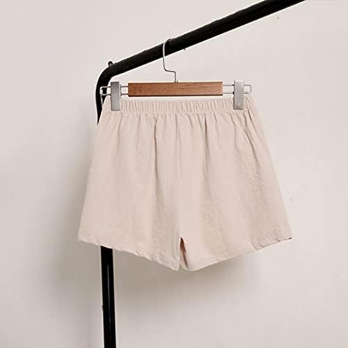 Женски шорцеви за влечење удобни шорцеви женски џеб лабави кратки цврсти панталони и еластични панталони со памук од половината