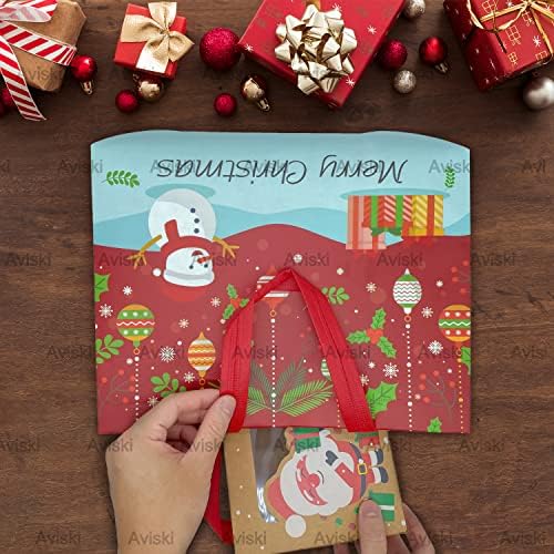 Ависки Божиќни Торби за Подароци 16 парчиња, Божиќни Торби Со Рачки, Торби За Божиќно Уживање, Мултифункционални Неткаени Божиќни Чанти за Пакување