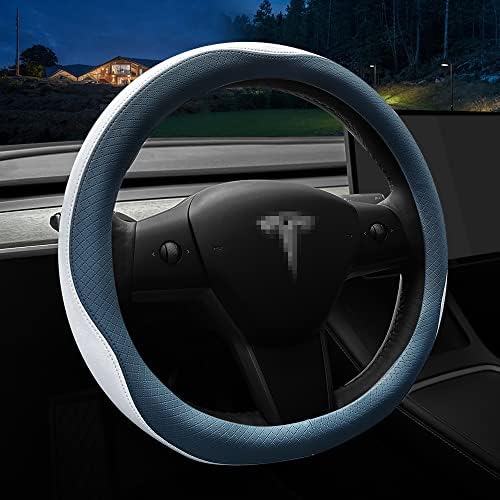 Покријте го капакот на управувачот за автомобили Lkwlikei за Tesla. Кожа на Nappa Ultra-Thin Cover на воланот со нелизгачки дизајн