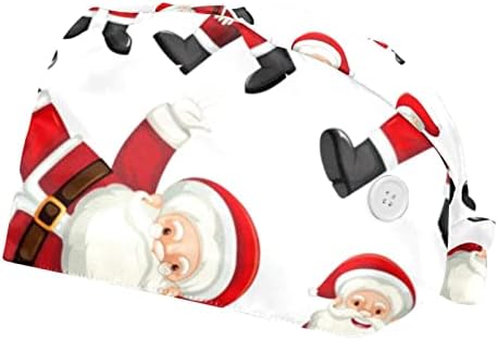 Работно капаче со копче, 2 парчиња прилагодлива вратоврска за вратоврска за вратоврска за коса за жени мажи, Дедо Мраз Црвена Божиќна
