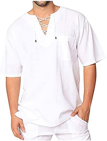 Мажов маички маички за маж и мажјак маички со маички, чипка на обична плажа хипи кошула краток ракав против вратот јога врвови маица