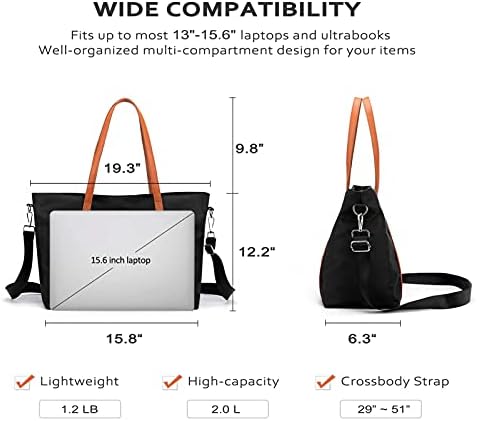 Лаптоп торба водоотпорна торба со лесна тежина за жени најлон чанта компјутерска работа рамо чантата се вклопува во 15,6 инчи лаптоп