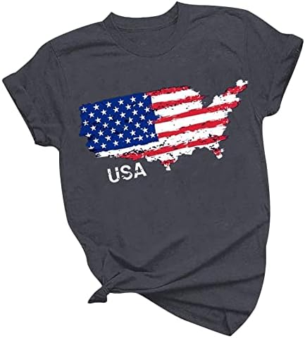 Вокачи кошули со краток ракав за жени 2023 лето на 4 -ти јули Ден на независност на врвот на американските знами starsвезди ленти со блузи