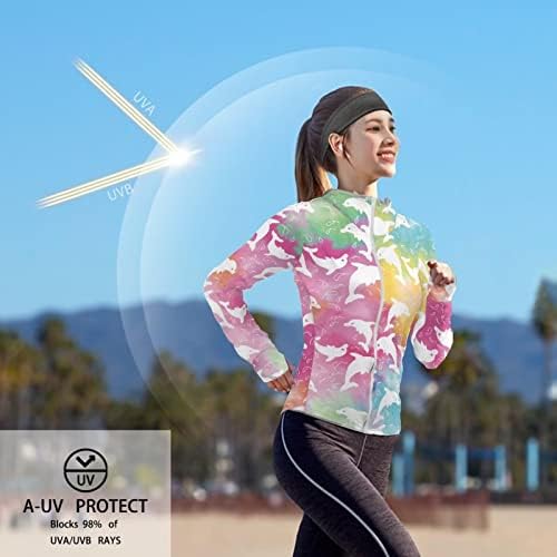 DogInthehole Women'sенски долг ракав UPF 50+ Сонце за заштита на сонцето лесна атлетска јакна со џебови