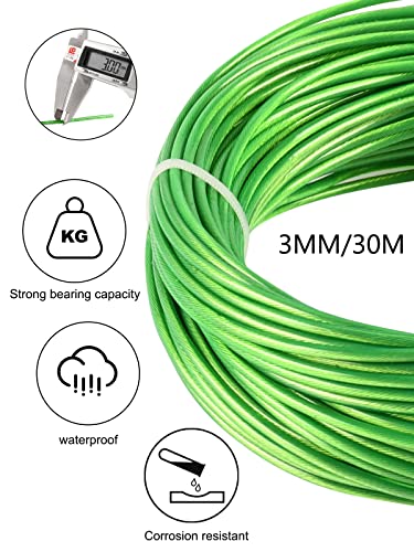 Комплет за висечки светло за светло на Abimars Globe со 98ft 1/8 Зелена ПВЦ обложена метална жица кабел јаже, комплет за затегнувач на жица, жица