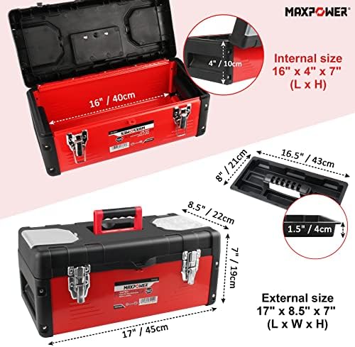 MaxPower Metal Tool Box 17 Inch и Pump Pump Pump, пакет од 3