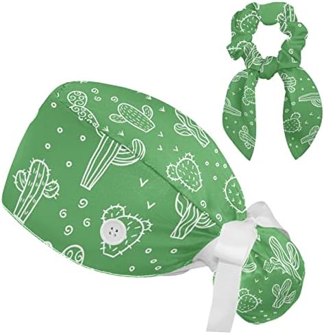 Прилагодливо работно капаче Белиот кактус на зелена буфантна капа со копчиња чистат капа со ласкава коса чистачка