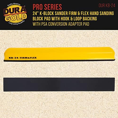 Dura-Gold Pro Series 24 K-Block Sander Firm & Flex XL Longboard Hand Block Block Pad со подлога за поддршка на кука и јамка и PSA адаптерска