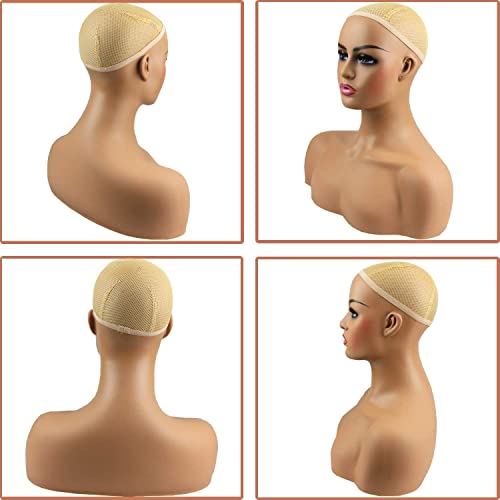 Волорија Реална женска манекен глава со рамо маникин ПВЦ глава биста перика глава стојат за прикажување на перики, изработка, стајлинг, очила за сонце, обетки од ѓе?