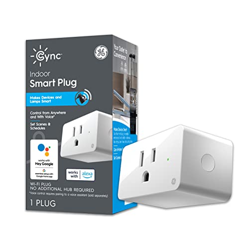 Паметен приклучок GE Cync, Bluetooth и Wi-Fi Smart Outlet & GE Cync Smart LED светилки, меки бели, Bluetooth и Wi-Fi, компатибилен