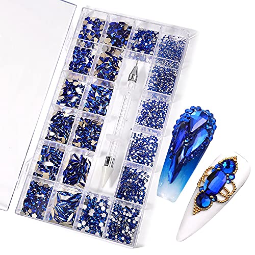 3100pcs 21 решетка во кутија со кутии со кристали, сет, украс за украсување на нокти, постави камења за нокти, iridescent clear class