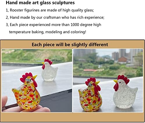 Longwin 2 парчиња мини стаклена фигура за пилешко месо разнесена уметност стакло петел за животни статуи колекционерски фигурини уникатни