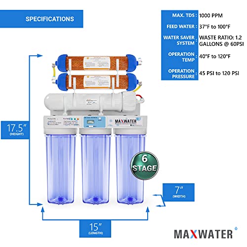 Максимална вода 6 фаза 150 GPD Rodi Систем за филтрирање на вода + Дигитален TDS метар за аквариум