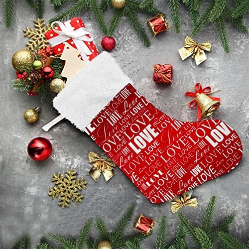 Божиќни чорапи збор Loveубов шема црвена бела плишана манжетна Мерцеризирана кадифена семејна празник персонализиран голем порибување