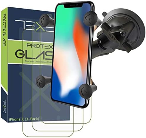 Заштитник на екранот на Texel Protex Glass за iPhone X пакет со RAM Mount Twist Surction Cup Mouh со универзална телефонска лулка Б-топка 1 инчи TXL-B-166-UN7-IP10