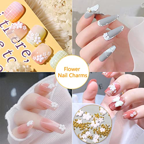 Вокото 3 кутии цветните нокти привлечни 3Д цвеќиња за ноктите аб нокти rhinestones комплет бел цвет и шарени 3D цвеќиња на ноктите за нокти за
