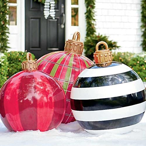 Божиќни украси на Лалео, 23,6 инчи ПВЦ гигантска божиќна божиќна топка со надувување со пумпа, Божиќни украси за надувување на новогодишни