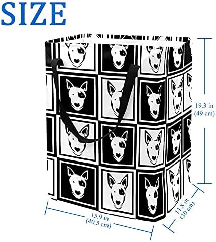 Црн бел хипстер бик териер шема на кучиња со голема големина корпи за складирање со рачка, контејнери за организатор на домови