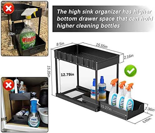 2 пакувања под организатори на мијалник и складирање, организатор на корпи за лизгачки кабинети од 2 нивоа со куки798