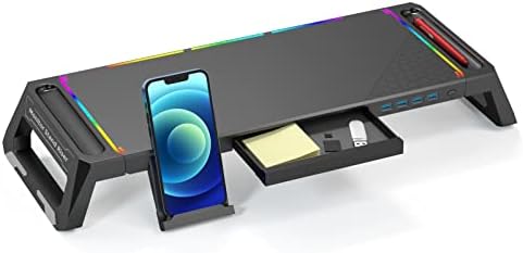 Ајхсон Компјутерски монитор Стенд RISER RGB Gaming Lights со 4 USB 3.0 Hub Docing Station, Foldable компјутерски екран на таблети,