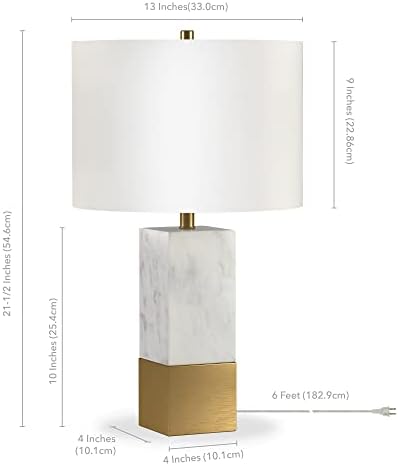 Хен и Харт 21,5 висока табела за ламба со сенка на ткаенини во мермер и месинг/бела, ламба, биро ламба за дома или канцеларија
