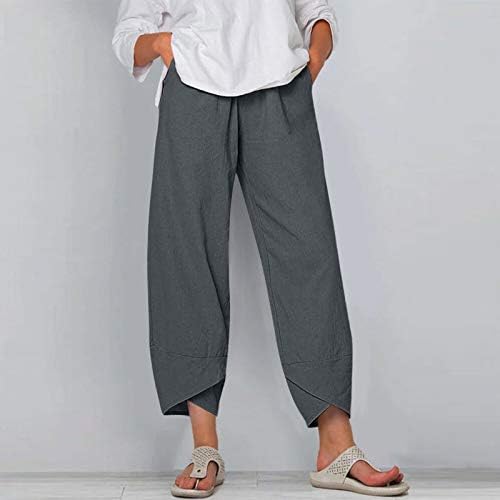 Qwentmtnty плус големина каприс панталони за жени памучни постелнина широка нога обична летна удобна висока половината лабава култура панталони