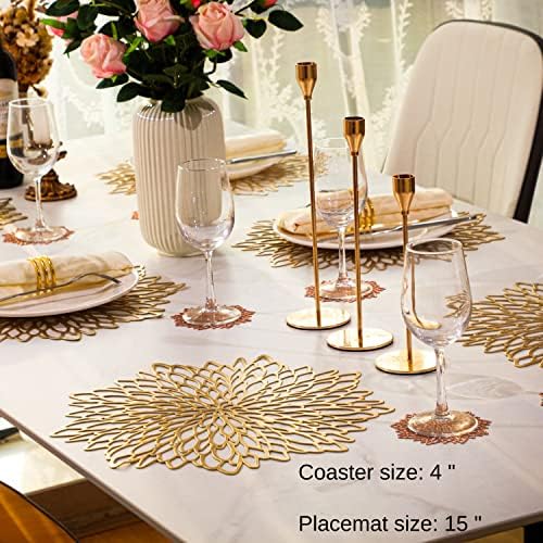 18 пара златни метални пласмати и соодветни крајбрежни лисја ламинирани винил пластична трпезариска маса украси за свадба на празнични