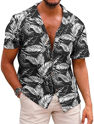 Коофанди машки хавајски цветни кошули памучни постелнини копче надолу тропски кошули за плажа на плажа