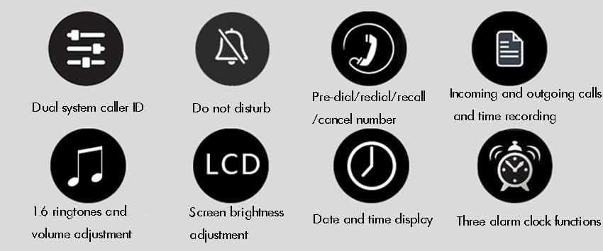 Табела DHTDVD Гроздобер телефонска фиксна линија со лична карта за повик на двоен систем, 16 мелодии, прилагодлива јачина на звук