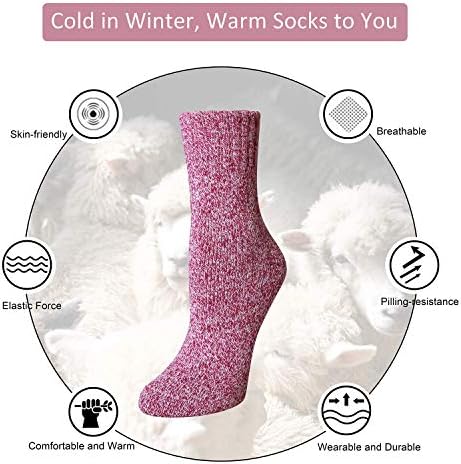 5 пара женски волна чорапи дебели плетени топли зимски чорапи за жени пријатни удобни чорапи подароци, б-темни црвени/црвени/портокалови/зелени/цијан