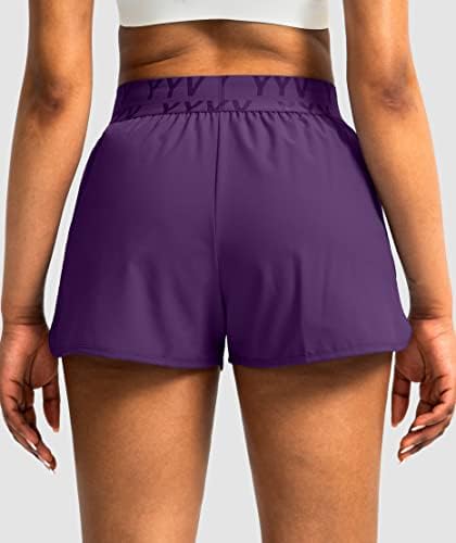 Shortsенски шорцеви за женски YYV со џебови со патенти, брзо суво еластична лента за половината, атлетски салата за жени со